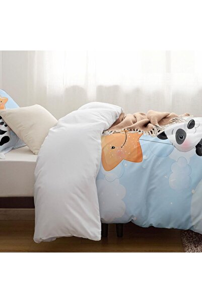 Else Halı Yıldızlı Minik Panda Desenli Çarşafsız Tek Kişilik Çocuk Nevresim Takımı