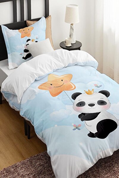 Else Halı Yıldızlı Minik Panda Desenli Çarşafsız Tek Kişilik Çocuk Nevresim Takımı