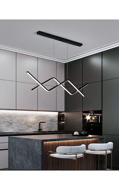 Fer Avize David Modern Design Black Color Dining Table Top - Kitchen - Living Room White Led 2-Piece Chandelier