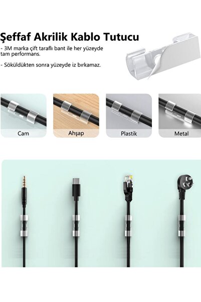 Beatitude 20 Adet Kablo Düzenleme Aparatı Yapışkanlı Bant Kablo Düzenleyici Ev Araba Yapışkanlı Kablo Tutucu