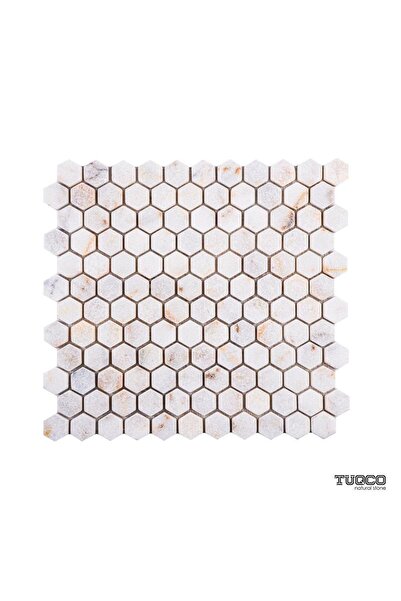 TUQCO Doğaltaş Fileli 1" Hexagon Golden Eskitme Mermer Mozaik