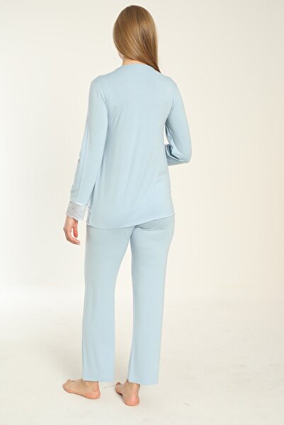 Miss Dünya Lissa Uzun Kol Mavi Hamile Ve Lohusa Pijama Takımı