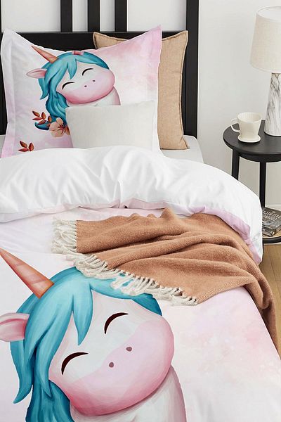 Else Dekor Colorful Unicorn Horse Patterned Single Children's Duvet Cover Set Without Sheets