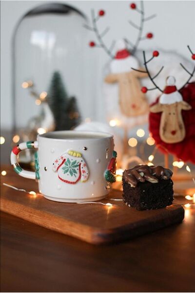 Xhoie Ceramics El Yapımı %100 Seramik Yeni Yıl Temalı Desen Detaylı Mug Kupa ...