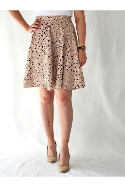 YAXİ Nude Polka Dot Patterned Women's Bell Skirt - Woven Bottom