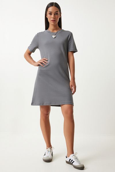 Happiness İstanbul Smoke Colored Women's Knitted Dress - Crew Neck OW00026