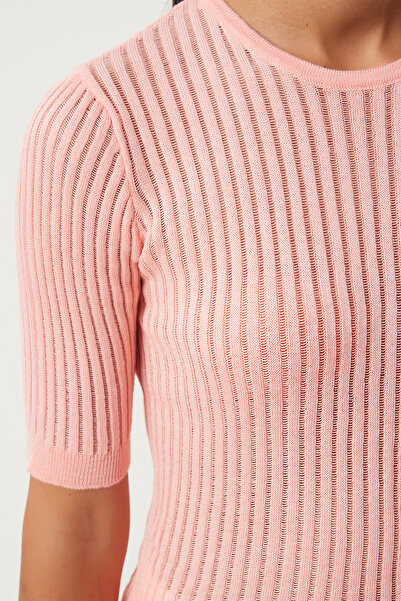 Happiness İstanbul Rosa, leicht transparente Strickbluse für Damen - FN03210