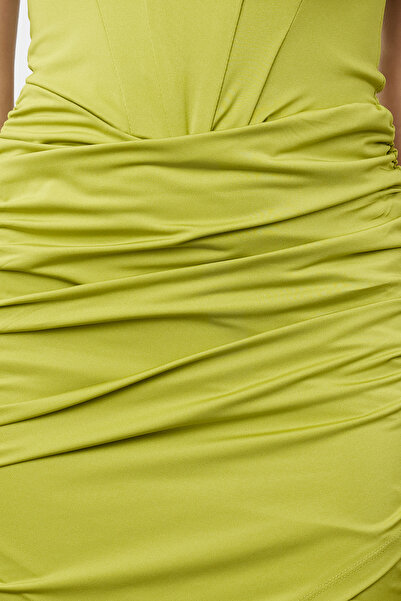 Trendyol Collection Light Green Corset Detailed Knitted Short Evening Dress - Lined Evening Gown TPRSS23EL00174