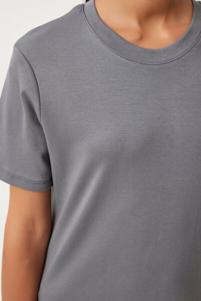 Happiness İstanbul Dámské pletené šaty kouřové barvy - výstřih OW00026