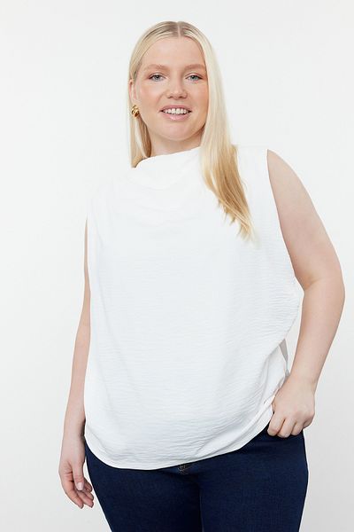 Trendyol Curve Plus Size Ecru Tulle Woven Blouse
