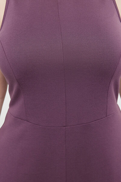 Trendyol Curve Rochie Mini Tricotata - Detaliu cusaturi prune, TBBSS24AH00005