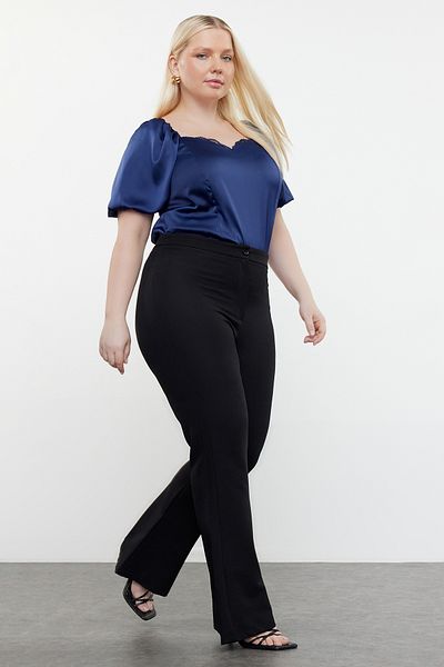 Trendyol Curve Plus Size Spanish Leg Flare Pants - Black Woven TBBSS24AR00038