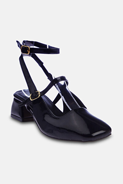 TRENDYOL SHOES Szögletes orrú fekete Mary Jane női sarkú cipő – bokasíj TAKSS24TO00009