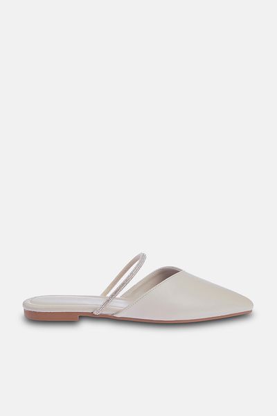 TRENDYOL SHOES Beige Ballerinas mit spitzer Spitze und Steinbesatz für Damen - TAKSS24BE00002