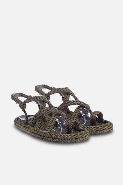 TRENDYOL SHOES Khakifarbene Sandalen für Damen – mit Seildetails, Flip-Flops, TAKSS24SD00002