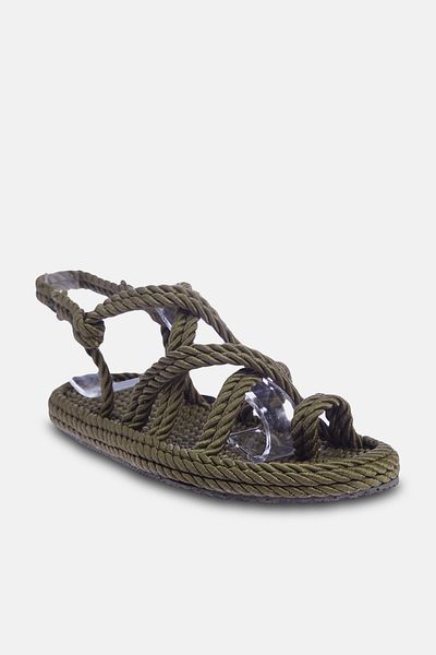 TRENDYOL SHOES Khakifarbene Sandalen für Damen – mit Seildetails, Flip-Flops, TAKSS24SD00002