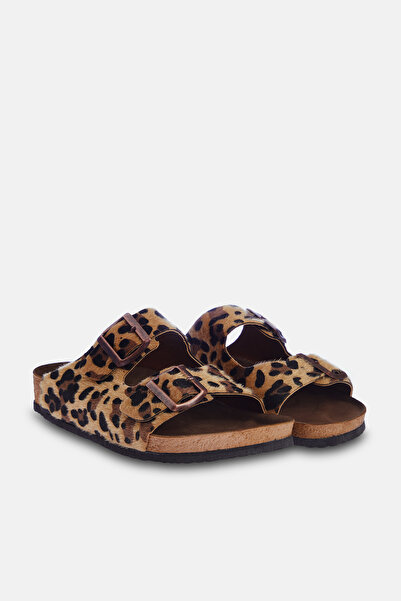 TRENDYOL SHOES Többszínű leopárdmintás barna dupla csatos női papucs TAKSS24TE00004