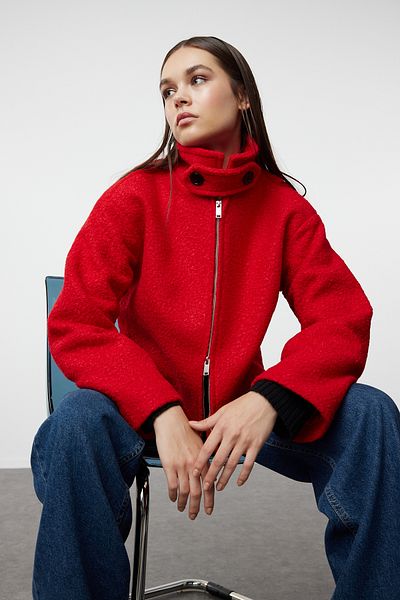 Trendyol Collection Roter dünner Jackenmantel – Kragendetail, Boucle-Modell TWOAW25MO00086