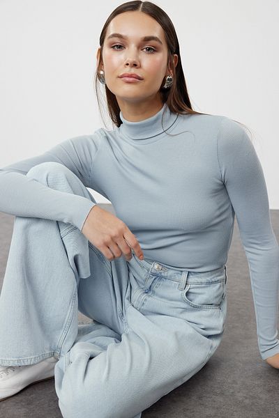 Trendyol Collection Pulover Subțire Tricotaj Albastru - Aspect Transparent TWOAW25KZ00062
