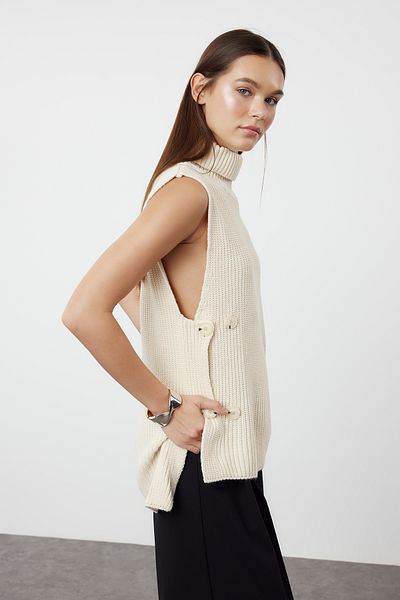 Trendyol Collection Kőszínű gombos kötöttáru pulóver - TWOAW25SV00015