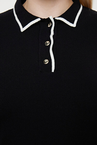 Trendyol Curve Πλεκτό πουλόβερ Premium Neck Polo - Μαύρο TBBAW25AN00032