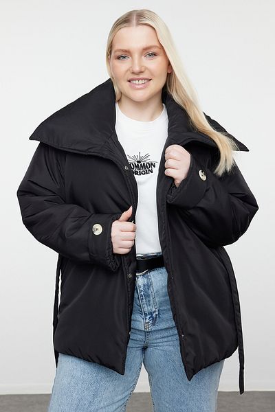 Trendyol Curve Schwarzes Sakko in Regular Fit mit breitem Kragen und Krawattendetail - TBBAW25AW00006