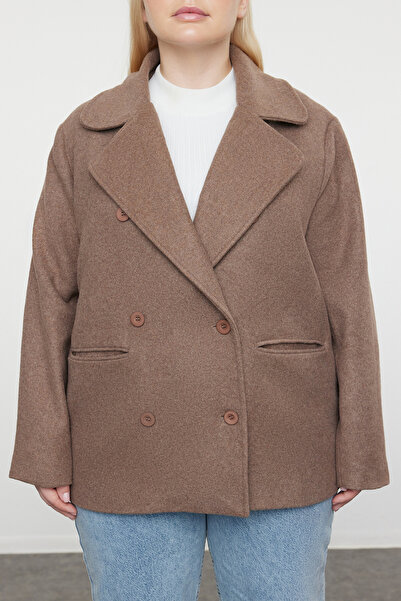 Trendyol Curve Παλτό με διπλό στήθος με κανονική εφαρμογή σε χρώμα βιζόν - TBBAW25DD00002