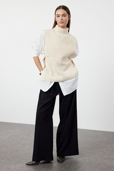 Trendyol Collection Kőszínű gombos kötöttáru pulóver - TWOAW25SV00015