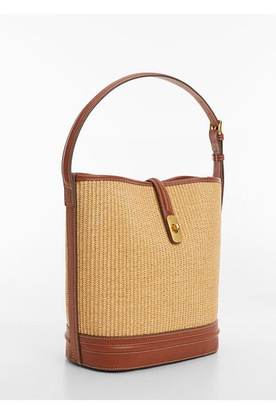 MANGO Woman Bucket Bag - Raffia Look Design