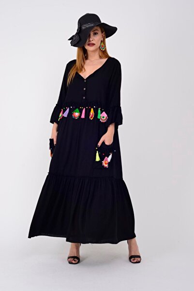 Park Moda Φόρεμα Boho με λεπτομέρεια με κέντημα και φούντα Adn5383