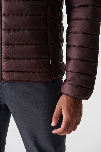 Avva Pánský prošívaný kabát Claret Red Stand Collar E006001
