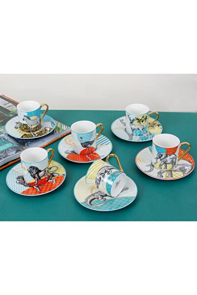 Sembol Forest Hayvan figürlü 6 Kişilik Porselen Kahve Fincan Takımı HARLEM-265