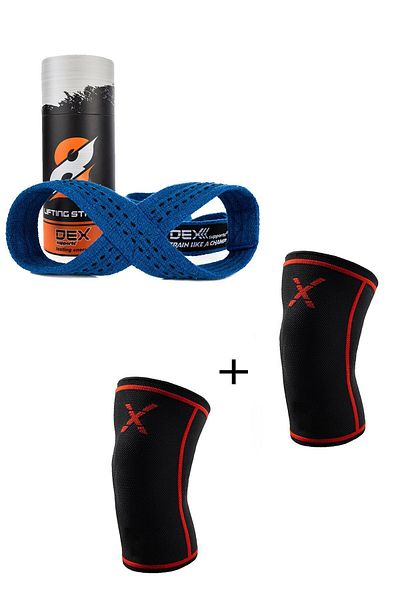 Dex Supports Lasting Energy Sports Knee Brace Knee Sleeve, 8 Loop Lifting Straps 2 Pack