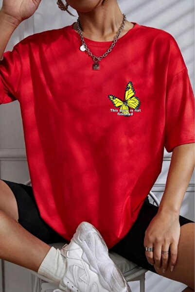 oneagılyazı Žuti Oversize kroj Leptir Štampano Žene T-shirt