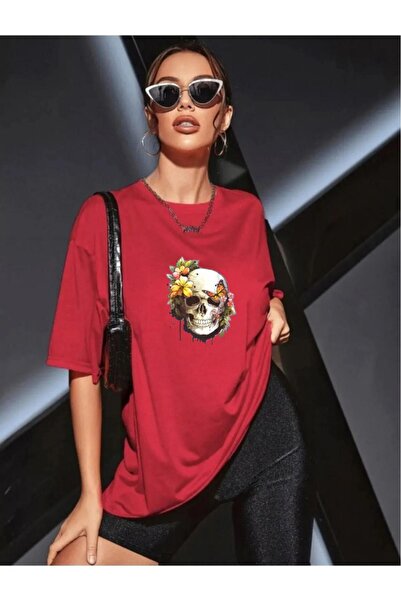 oneagılyazı Tricou oversize cu imprimeu cu craniu cu flori fluture