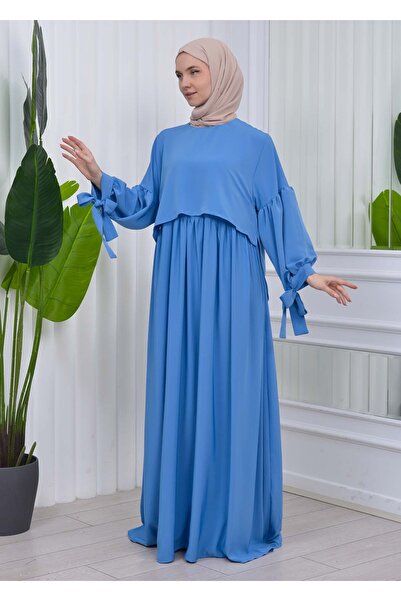 Modamix Sleeved lace-up Plain Hijab Dress 831
