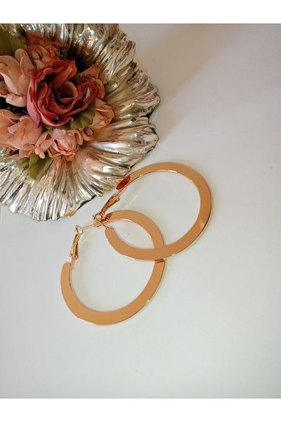 MİRAKSESUAR Yassi Gold - Large Size Hoop Earrings