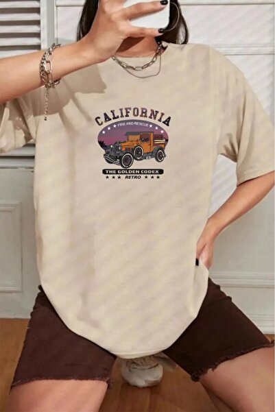 oneagılyazı تي شيرت كاليفورنيا ريترو مطبوع للجنسين مقاس كبير