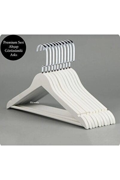 menofis Beyaz Ahşap Görünümlü Premium Özel Amerikan Kancalı Askı 36 Adet