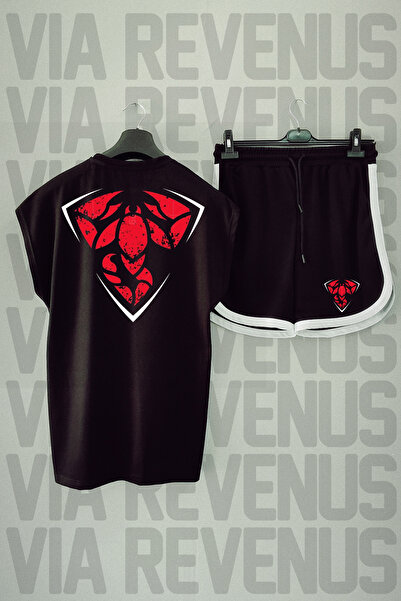 Vordevia Set de tricou sport negru cu mâneci zero și pantaloni scurți sport n...