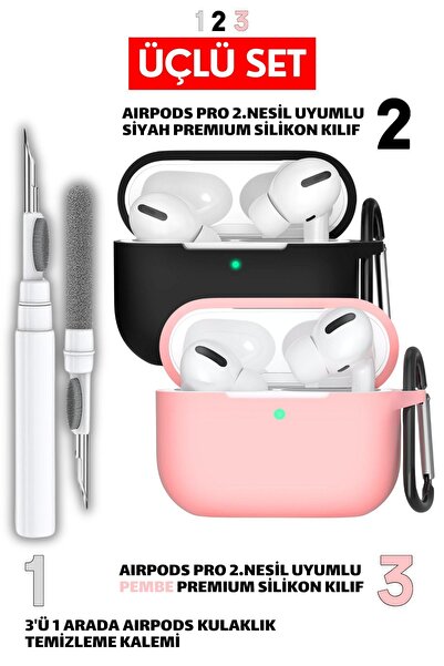 EWEC Üçlü Set | Pro 2.Nesil Uyumlu İkili Silikon Kılıf ve 3 in 1 Bluetooth Ku...