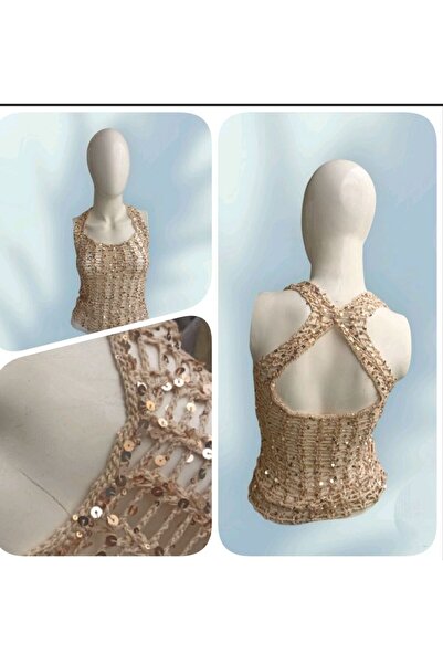 TİA Dore Pullu El Örgüsü Askılı Bluz