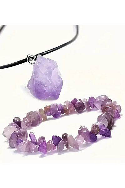 NBS Beautiful Naturel Stones Amethyst (with Necklace Gift) Unisex Natural Stone Bracelet (Including Necklace Rope)