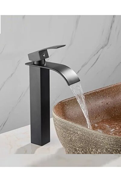 RENA DESIGN Siyah Çanak Lavabo Bataryası Oval Çıkış Havza Model Uzun/yüksek L...