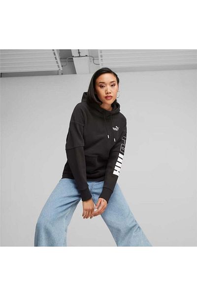 Puma Γυναικεία αθλητική φόρμα PUMA POWER Colorblock με κουκούλα με ψηλό λαιμό ΜΑΥΡΟ
