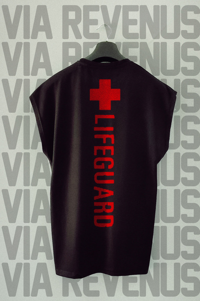 Vordevia Tricou sport negru cu model Lifeguard Lifeguard - mâneci zero