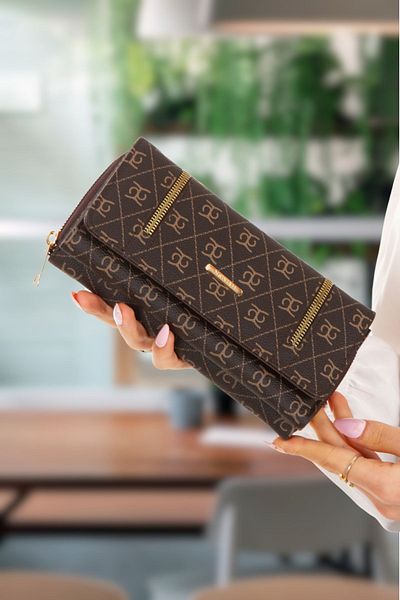 Adelina Bags Portofel de damă cu model cu bani de hârtie și compartiment pentru carduri și detaliu cu fermoar