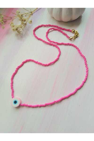 nasclaycollection قلادة فيمو وخرز رملي وردي