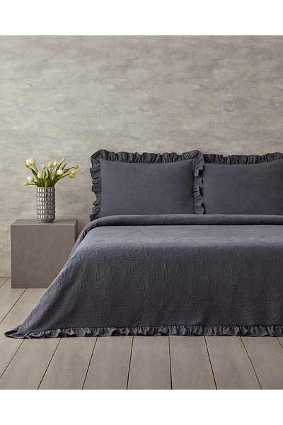 English Home Alvin Anthracite Double Cotton Frilly Bedding Set