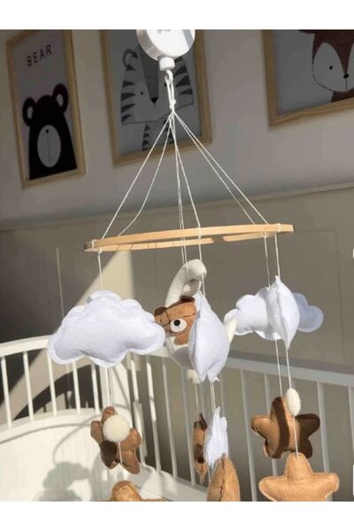 FN (MÜZİKSİZ)ayıcık Figürlü Keçe Bebek Beşik Dönencesi Bebek Odası Dekorasyonu Çocuk Unisex Hediye